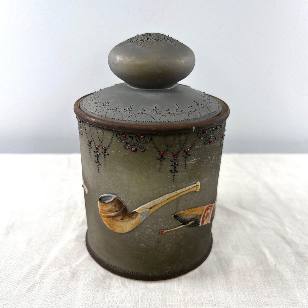 Antique Hand Painted Nippon Moriage Tobacco Humidor Jar